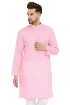 Pink Woven Blended Cotton Men-Kurtas