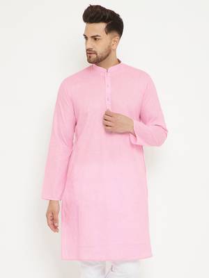 Pink Woven Blended Cotton Men-Kurtas 2