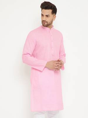 Pink Woven Blended Cotton Men-Kurtas 4