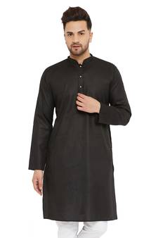 Black Woven Blended Cotton Men-Kurtas