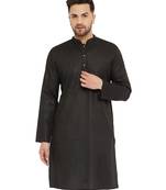 Black Woven Blended Cotton Men-Kurtas