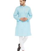 Blue Woven Blended Cotton Kurta-Pajama