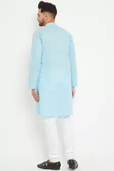 Blue Woven Blended Cotton Kurta-Pajama