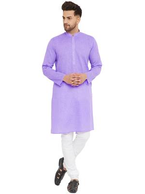 Purple Woven Blended Cotton Kurta-Pajama 1