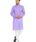 Purple Woven Blended Cotton Kurta-Pajama