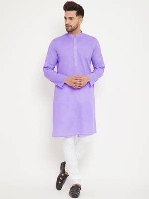 Purple Woven Blended Cotton Kurta-Pajama 2
