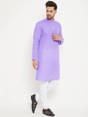 Purple Woven Blended Cotton Kurta-Pajama 3