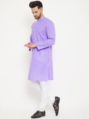 Purple Woven Blended Cotton Kurta-Pajama 5