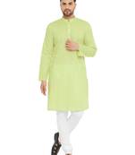 Green Woven Blended Cotton Kurta-Pajama