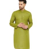 Green Plain Blended Cotton Men-Kurtas