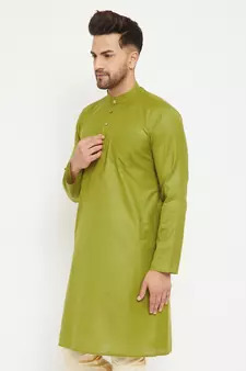 Green Plain Blended Cotton Men-Kurtas