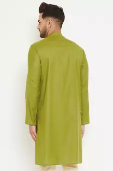 Green Plain Blended Cotton Men-Kurtas