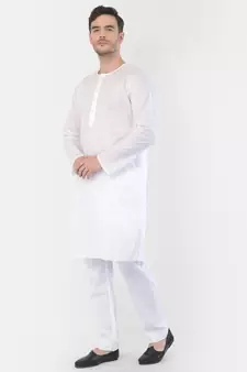 White Cotton Addi Kurta Pyjama Set