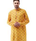 Men'S Multicolor-Base-Mustard Muslin Cotton Kurta