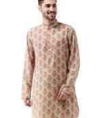 Men'S Multicolor-Base-Cream Muslin Cotton Kurta