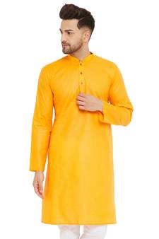 Orange Plain Cotton Men-Kurtas