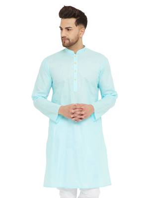 Blue Plain Cotton Men-Kurtas 1