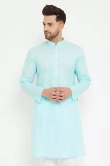 Blue Plain Cotton Men-Kurtas