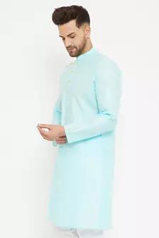 Blue Plain Cotton Men-Kurtas