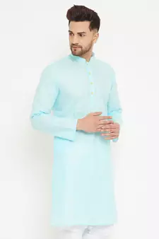 Blue Plain Cotton Men-Kurtas