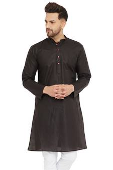 Black Plain Cotton Men-Kurtas