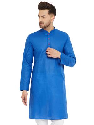 Blue Plain Cotton Men-Kurtas 1