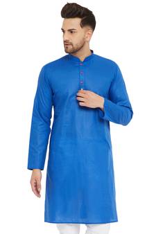 Blue Plain Cotton Men-Kurtas