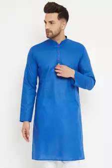 Blue Plain Cotton Men-Kurtas