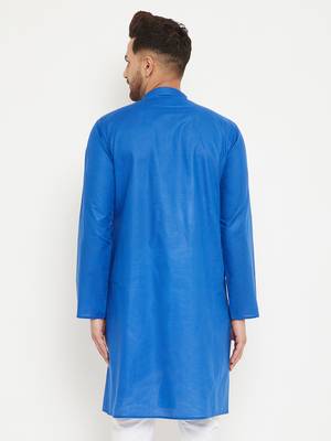 Blue Plain Cotton Men-Kurtas 5