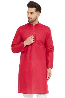 Maroon Plain Cotton Men-Kurtas