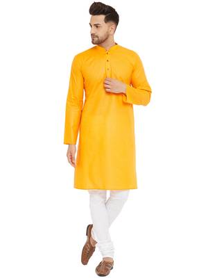 Orange Plain Cotton Kurta-Pajama 1