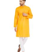 Orange Plain Cotton Kurta-Pajama