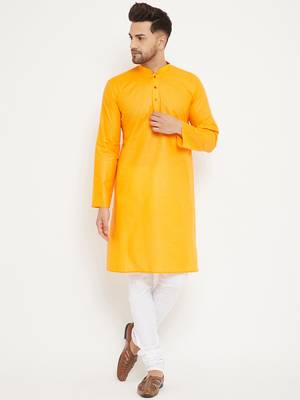 Orange Plain Cotton Kurta-Pajama 2