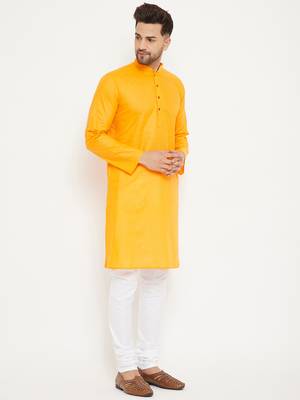Orange Plain Cotton Kurta-Pajama 3