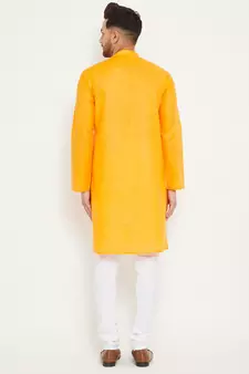Orange Plain Cotton Kurta-Pajama
