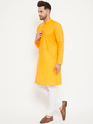 Orange Plain Cotton Kurta-Pajama 5