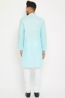 Blue Plain Cotton Kurta-Pajama