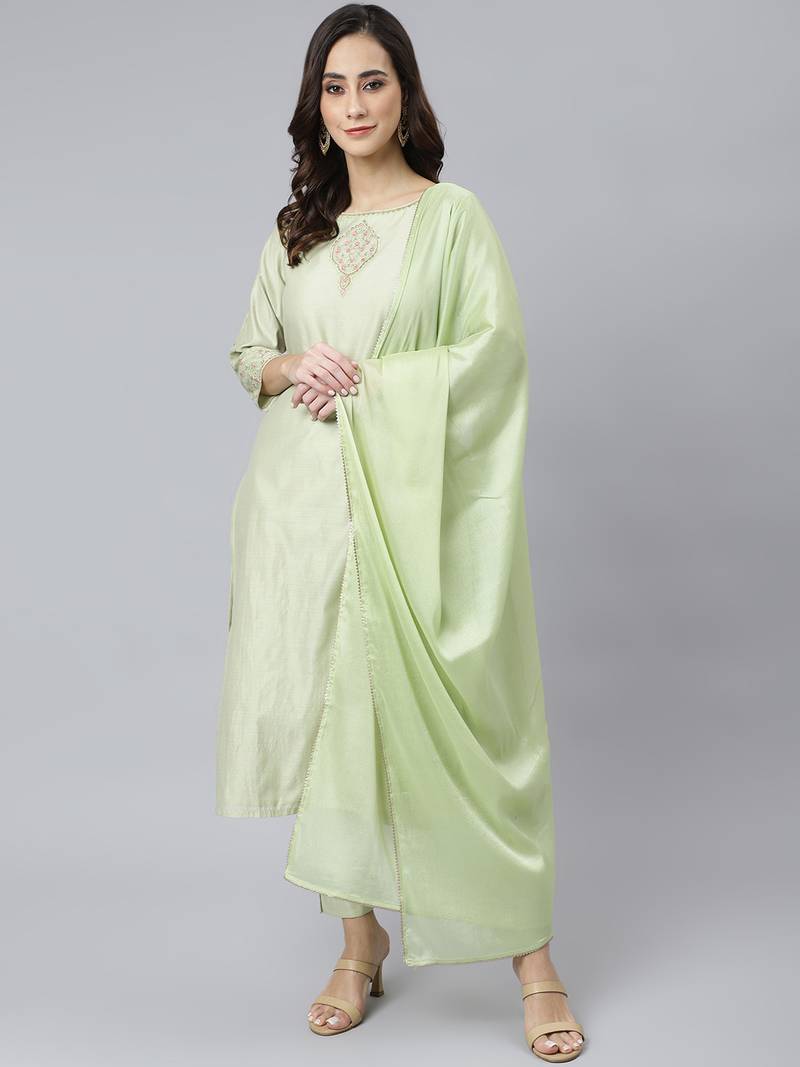 Sea-green plain silk salwar