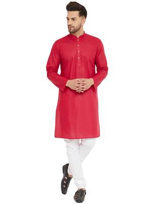 Maroon Plain Cotton Kurta-Pajama 1