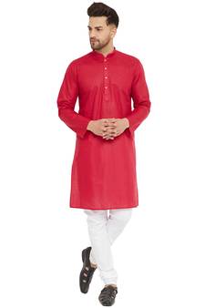 Maroon Plain Cotton Kurta-Pajama