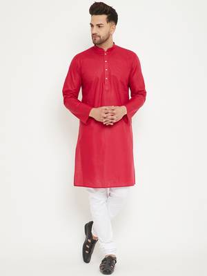 Maroon Plain Cotton Kurta-Pajama 2