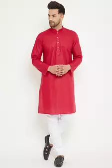 Maroon Plain Cotton Kurta-Pajama