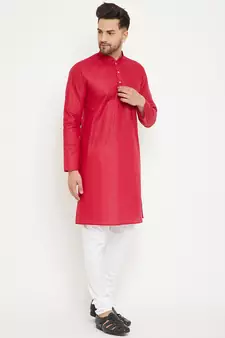Maroon Plain Cotton Kurta-Pajama