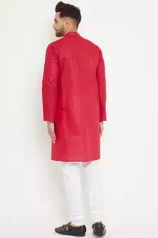 Maroon Plain Cotton Kurta-Pajama