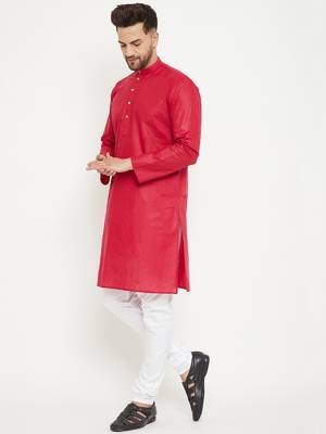 Maroon Plain Cotton Kurta-Pajama 5