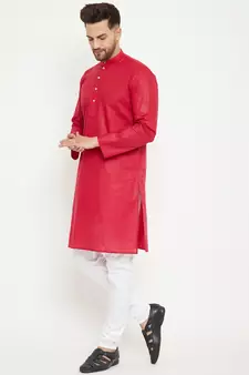 Maroon Plain Cotton Kurta-Pajama