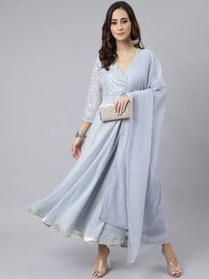 Grey printed georgette salwar 1