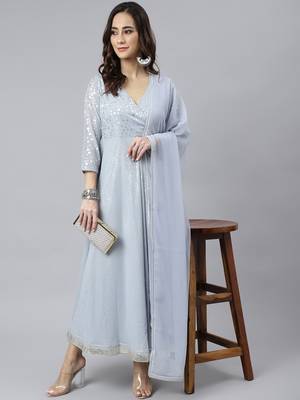 Grey printed georgette salwar 2