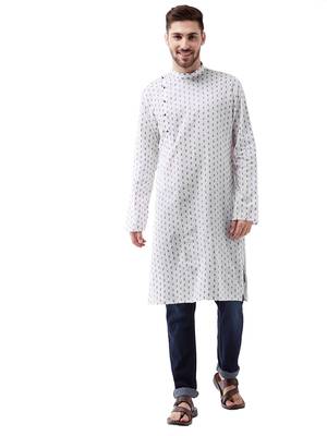 White And Blue Cotton Kurta 1