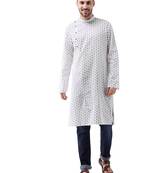 White And Blue Cotton Kurta